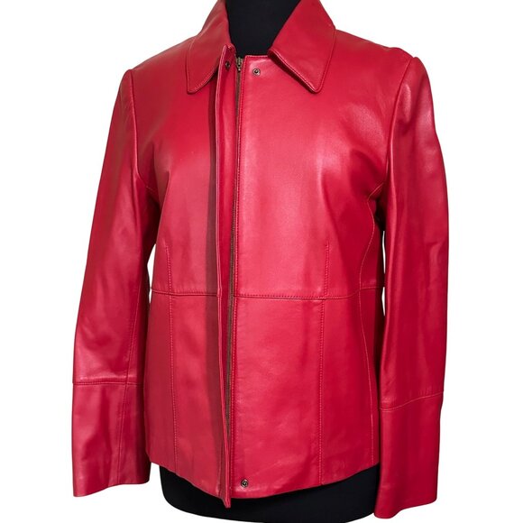 Women's Pendleton Brand Red 100% Leather Zip Jacket w/Lining Size Medium (READ) - Picture 1 of 16